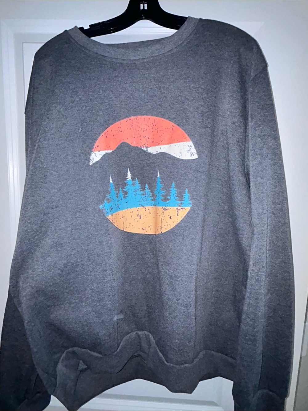 Men's Gray Graphic Crewneck Sweater with Forest Print